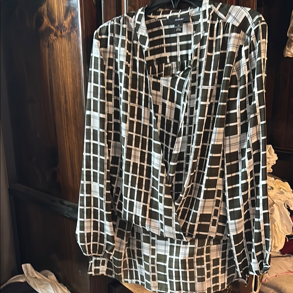 Alfani Black and White Checkered Blouse